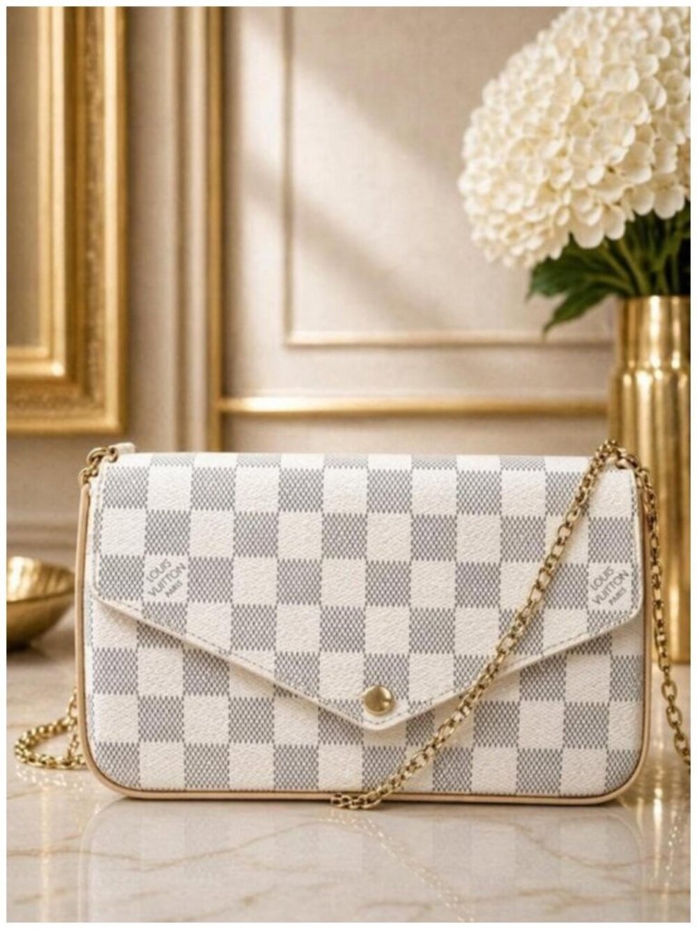 Authentic Louis Vuitton Favorite Damier Azur Crossbody Bag/LV Chain Shoulder Bag